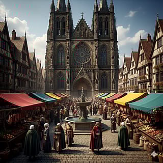 medieval plaza with a market'
