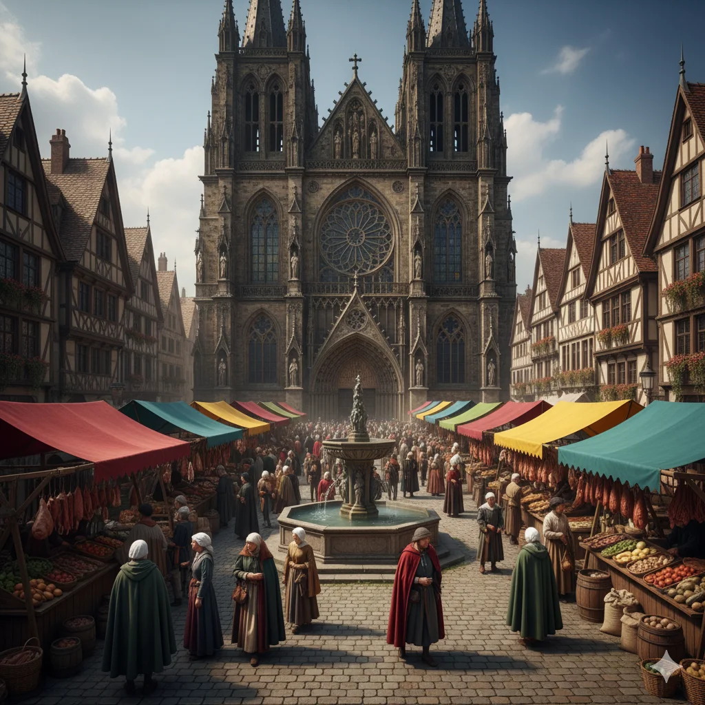 medieval plaza with a market picture 1 of 1