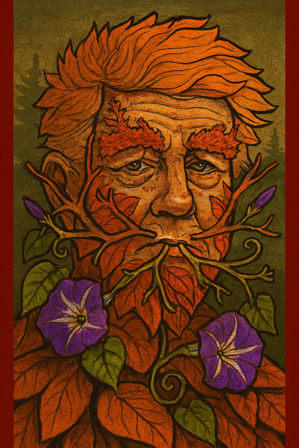Tupelo Leaves & Morning Glory Vines - as The Pagan Green Man picture 1 of 1
