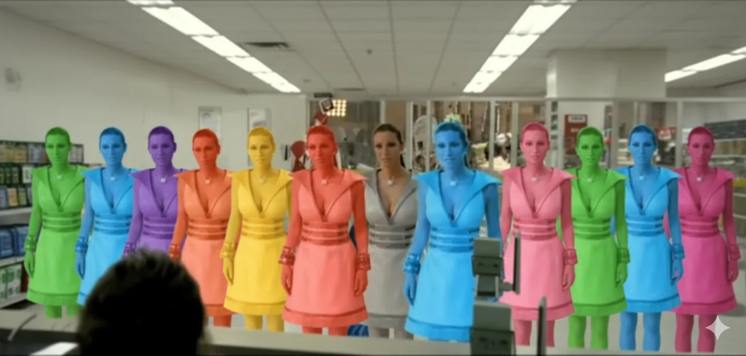 Spot postemobile super convenzenza Extend the image to add more different colored duplicates of the girl on the left and more different colored duplicates of the girl on the right picture 1 of 1
