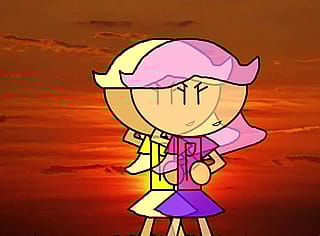 Prompt: Draw this anime style and make the 2 duplicates of the same girl do the exact same pose as each other in anime style. The left girl is blonde and tanned and the right girl is pink haired'
