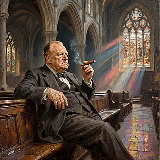 Churchill chilling in church'