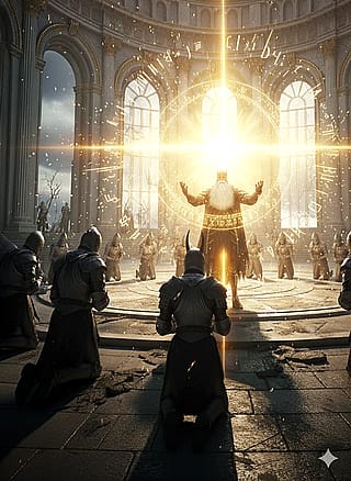 Dark Souls: Gwyn showing his Silver Knights "The First Miracle"'