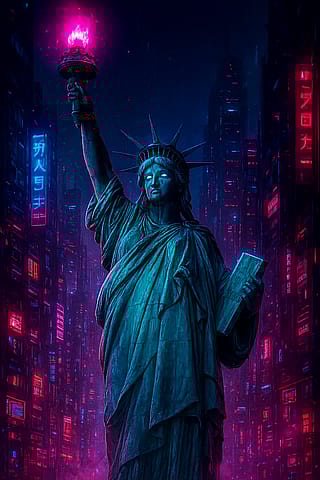 Statue of liberty cyberpunk style'