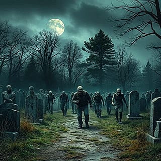 Zombies arising from graves on Halloween'