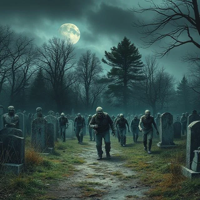 Zombies arising from graves on Halloween picture 1 of 1