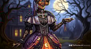 An elegant Halloween costume, loaded with details'