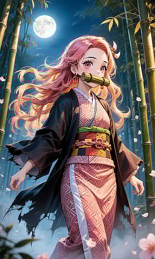 Nezuko Kamado walking under the moonlight'