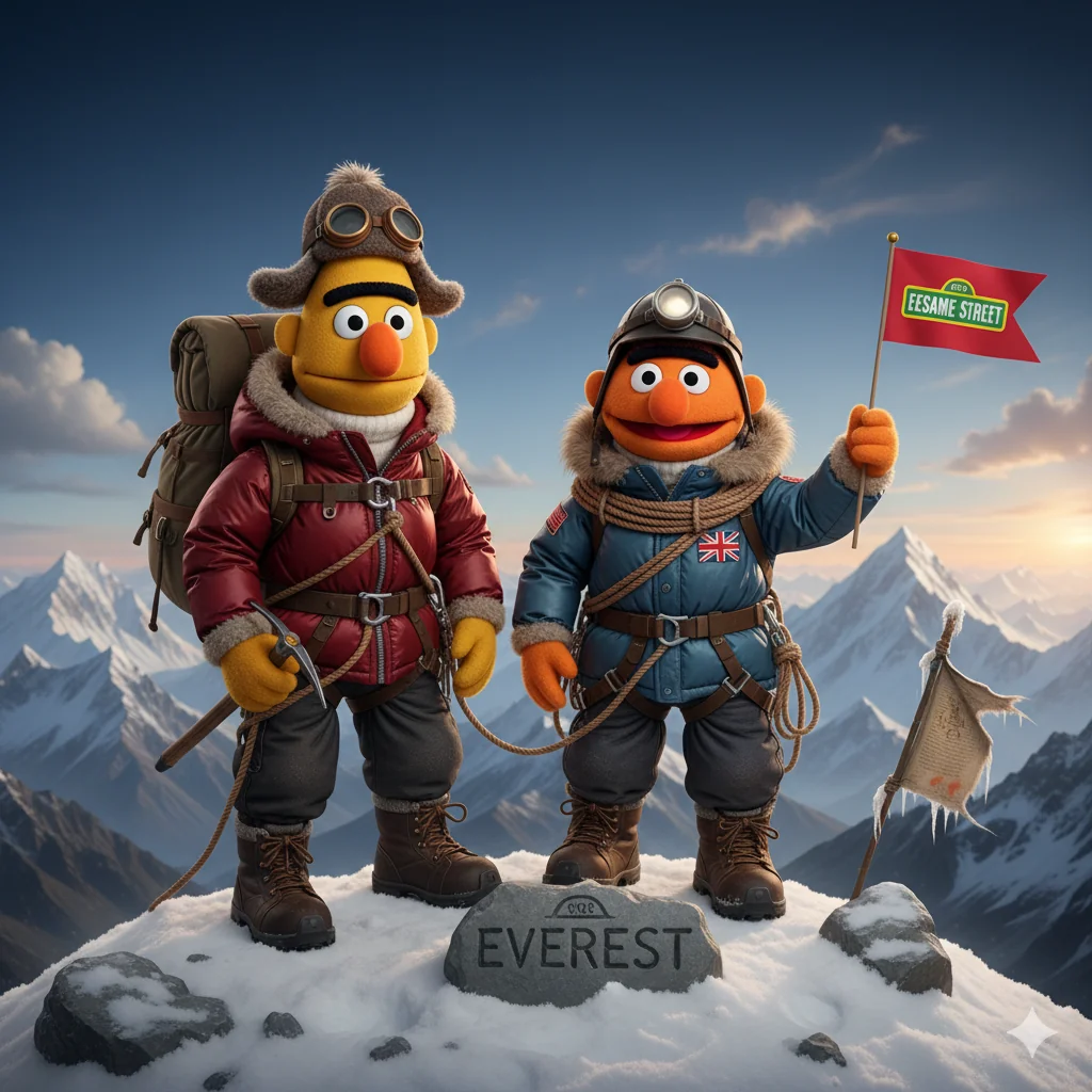 Bert and Ernie summitting Everest No-O2 picture 1 of 1