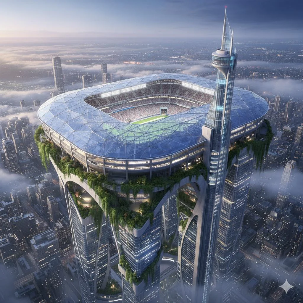 Football stadium on top of a city. picture 1 of 1