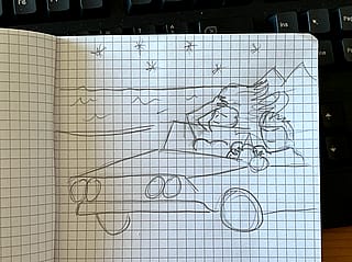 I made a sketch that represents the vibes that Summertime Sadness sends me, then I asked the AI to transform it into a photo.'