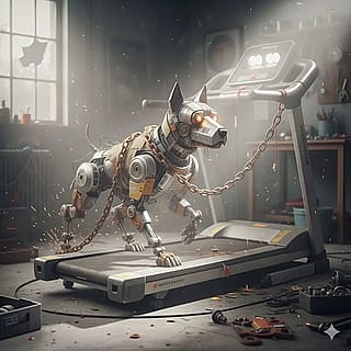 Robot dog on a treadmill'