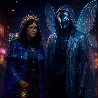 I asked ChatGPT to draw us in Halloween costumes. He said the wings are to honor the hive of yellow jackets I've been feeding in the yard.'