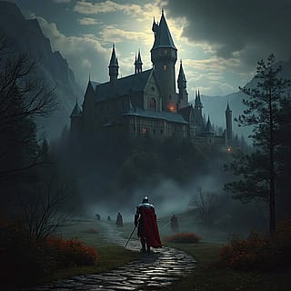 Dark Fantasy Castle with Knight'