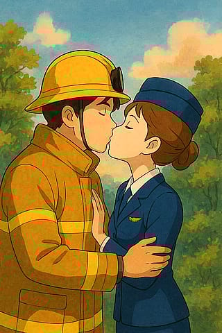 Studio Ghibili firefighter x flight attendant'
