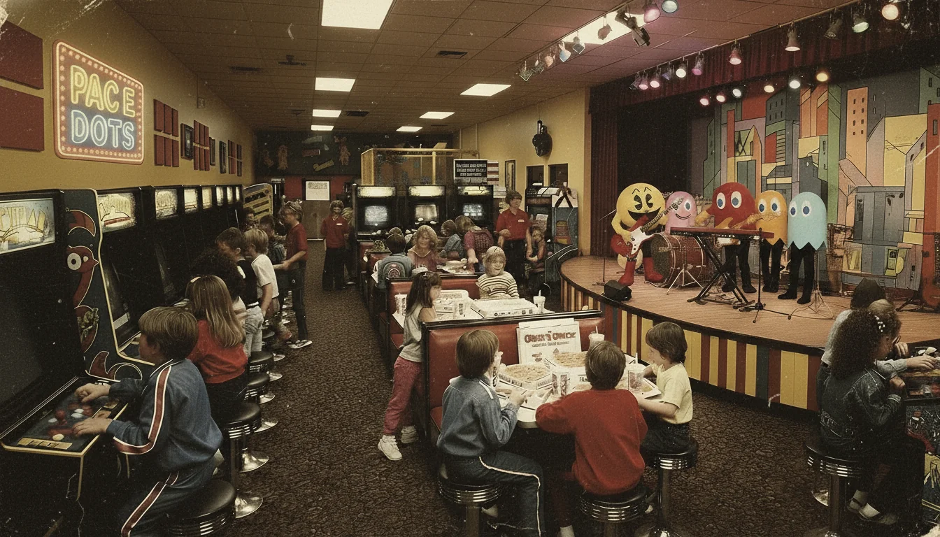 "Pac E. Dots" (inspired by "Chuck E. Cheese") 🍕🕹️ picture 1 of 1