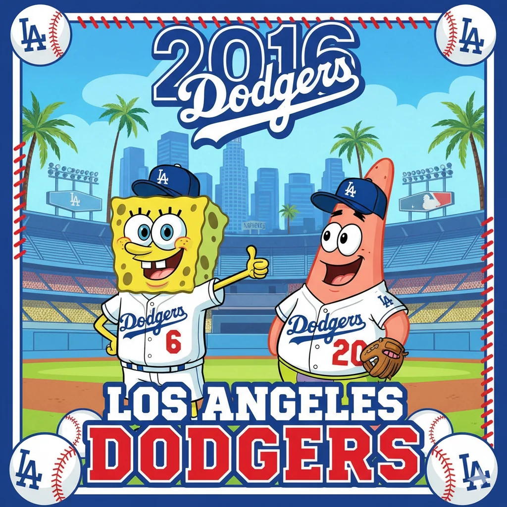 Los Angeles Dodgers 2016 fan made poster using iconic cartoons 💙⚾💯 picture 1 of 1