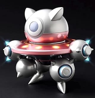 Robot merged with a flying saucer'