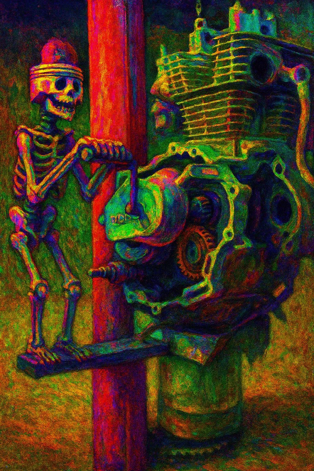 Piston Skeleton Slave Turning the Crank of a Honda Single Cylinder Motorcycle engine Whirly Gig -Folk Art picture 1 of 1