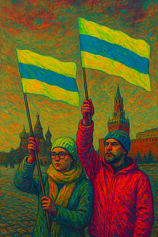 New Flag of Russian Protesters to Honor the dead of both Sides of this Foolish & Pointless Conflict Stop! This! War! Now!'