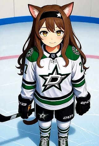Anime catgirls in hockey uniforms'
