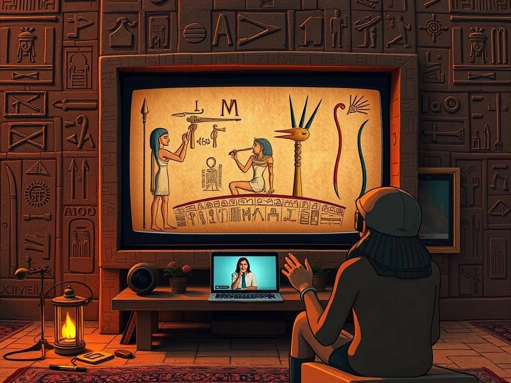 Scarabeo watching YouTube as hieroglyphs picture 2 of 4