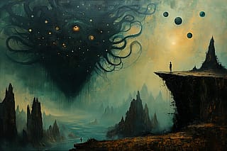 Eldritch landscape oil painting'