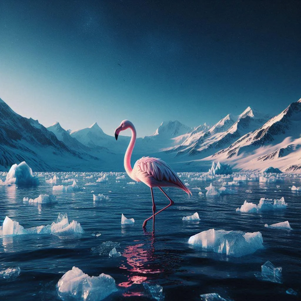 Flamingo standing in the Arctic ocean picture 1 of 1