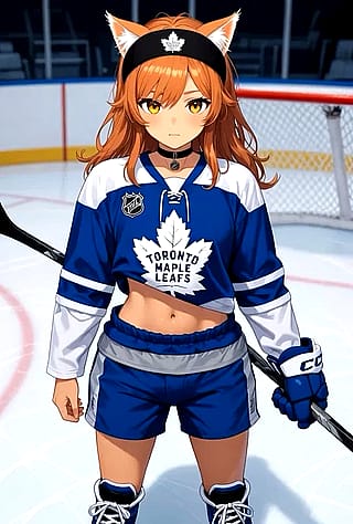 Anime Cat girl in Toronto Maple Leafs gear'