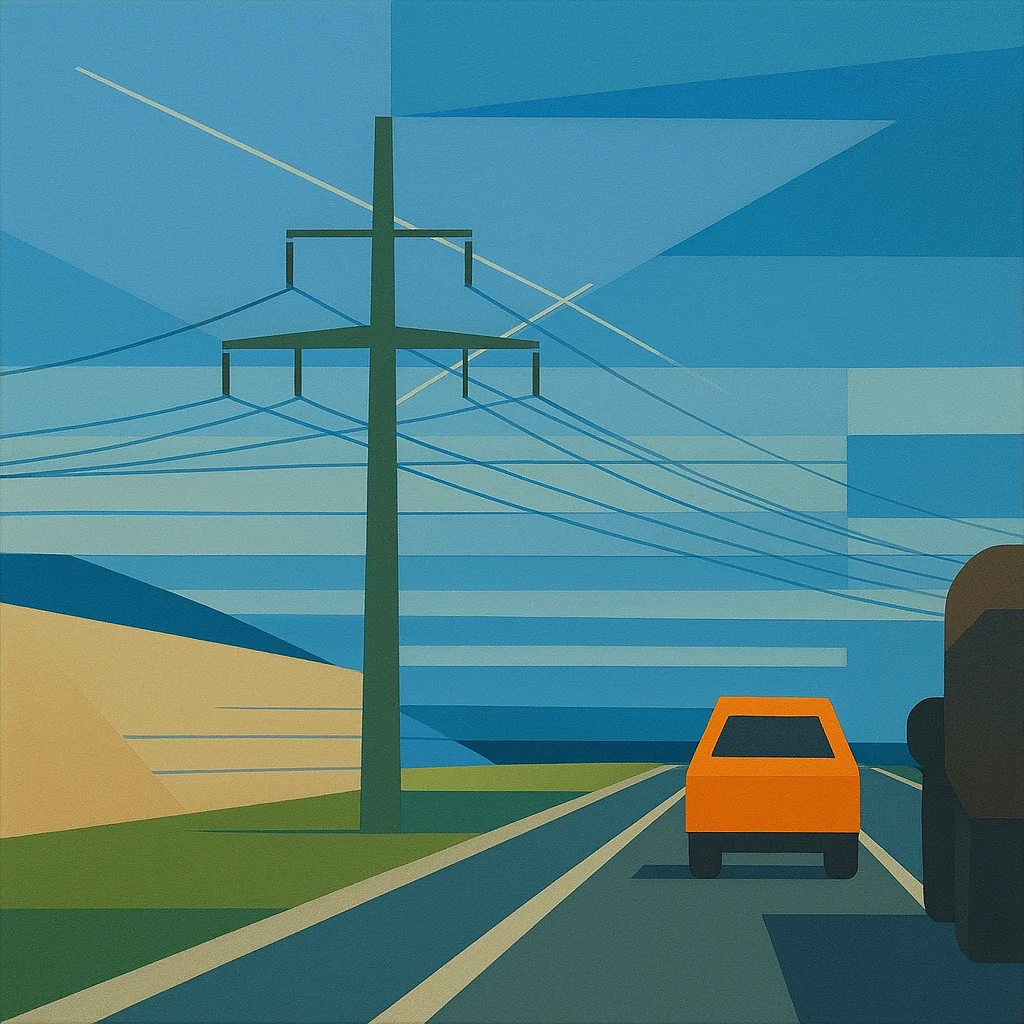Geometric landscape with orange car picture 1 of 1