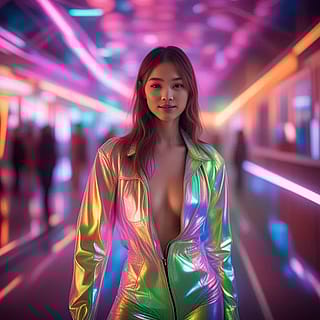 Neon Pulses Echo Her Steady Stride'