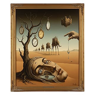 Draw an original painting in a surrealist style similar to the paintings of Salvador Dalí.'