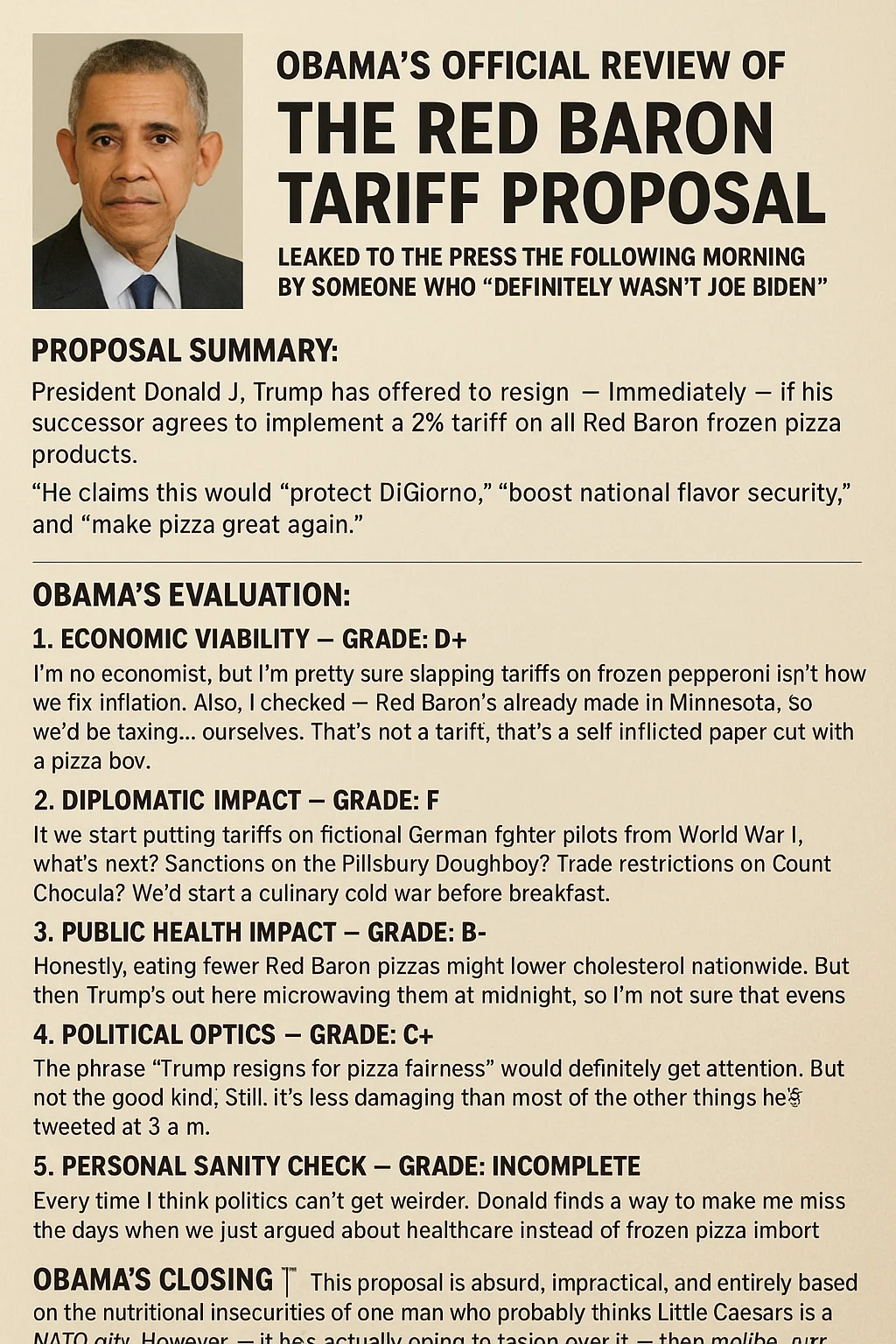 Obama grades the red barron - resign deal picture 1 of 1