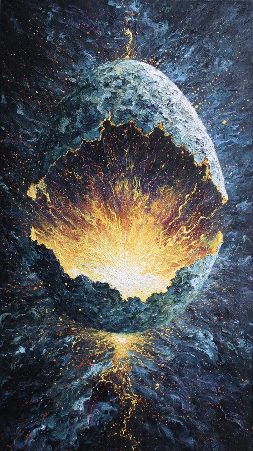 "And they say back then our universe Was a cold black egg, until the God inside Burst out and from its shattered shell He made what became the world we know" - Björk, "Cosmogony" (lyrics in the style of Van Goh) picture 1 of 1