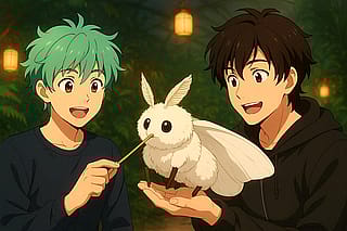 Two goofy boys making a new friend'