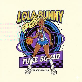 Make me a logo with lola bunny for the 90s movie space jam as a human.'
