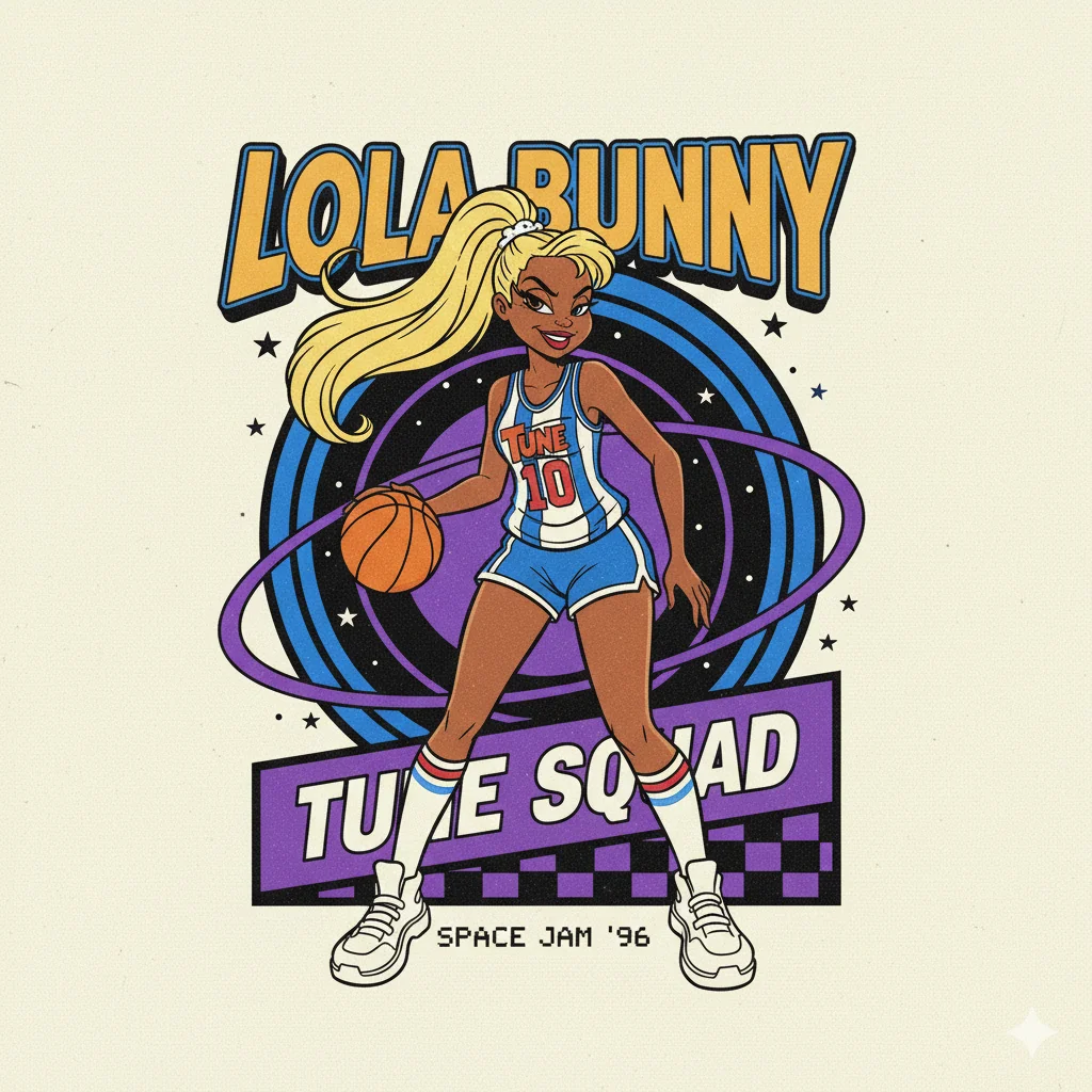 Make me a logo with lola bunny for the 90s movie space jam as a human. picture 1 of 1