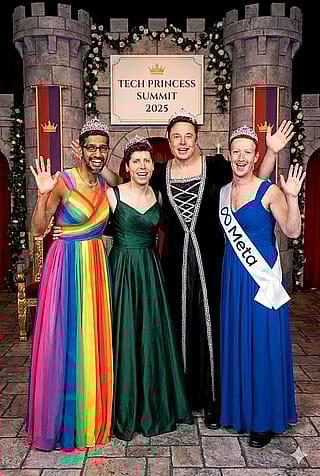 Testing Nano Banana Pro: Tech CEOs as princesses in their company color schemes.'