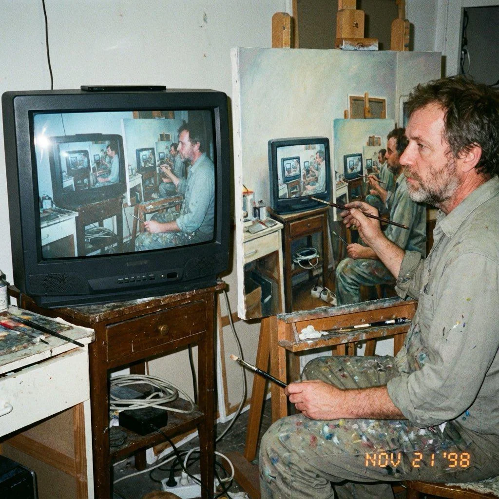 Art-bender: 1998 self-portrait painted from a TV camcorder feed picture 1 of 1