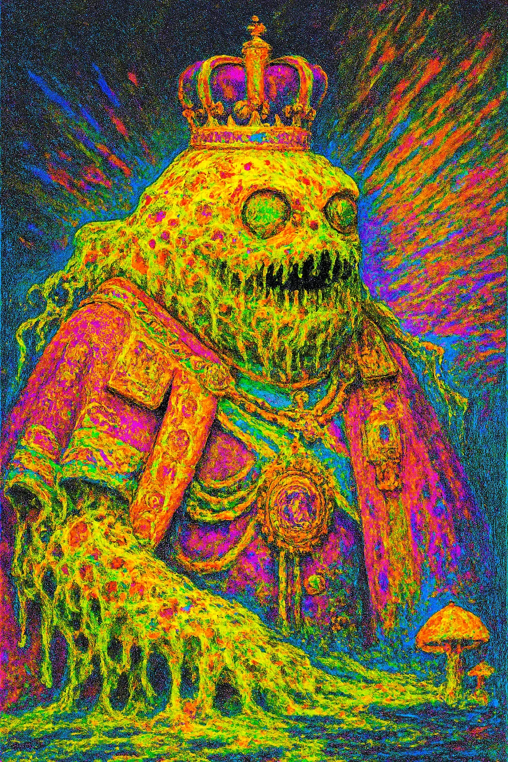 Hyper advanced Noble Slime Mold Monarchy draped in arsenic soaked relics of the United Kingdom 999 million years past human survival radiosynthesis energy uptake survival picture 1 of 2