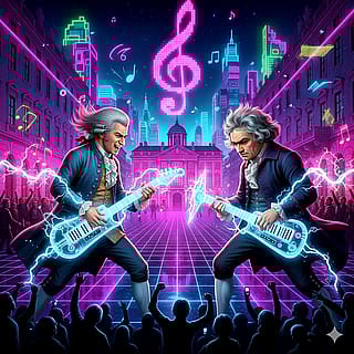 Mozart and Beethoven have a Synth Guitar Competition in NeoVienna'