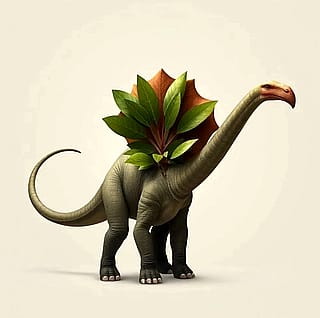 Dinosaur with a plant growing out of it'