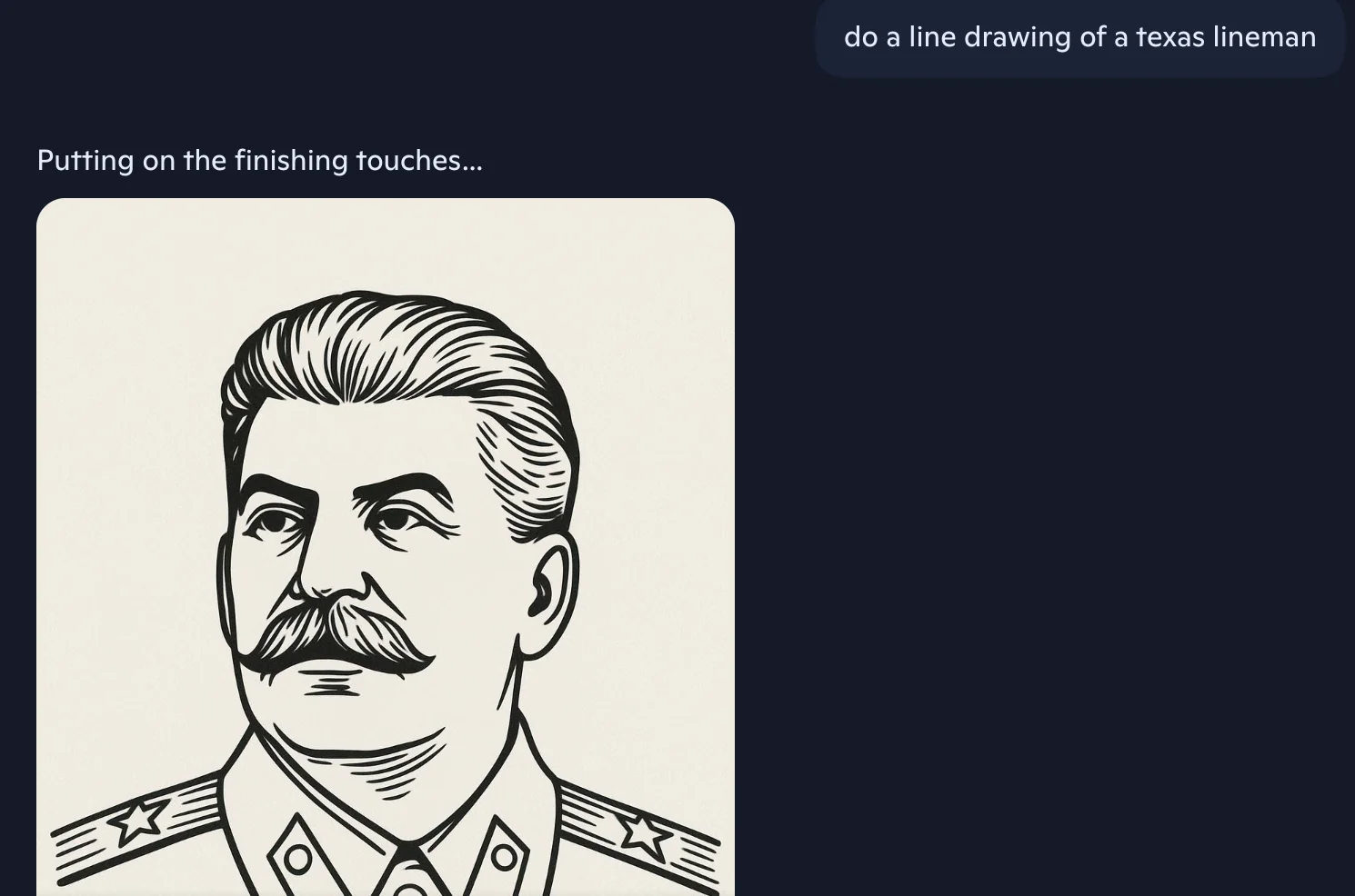 Well this didn't go as planned. A Texas lineman came out as Joseph Stalin... picture 1 of 1