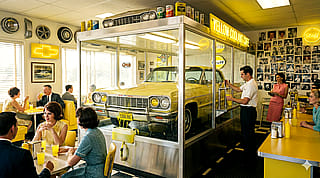"Yellow Coolant Leaking Car Theme Cafe"'