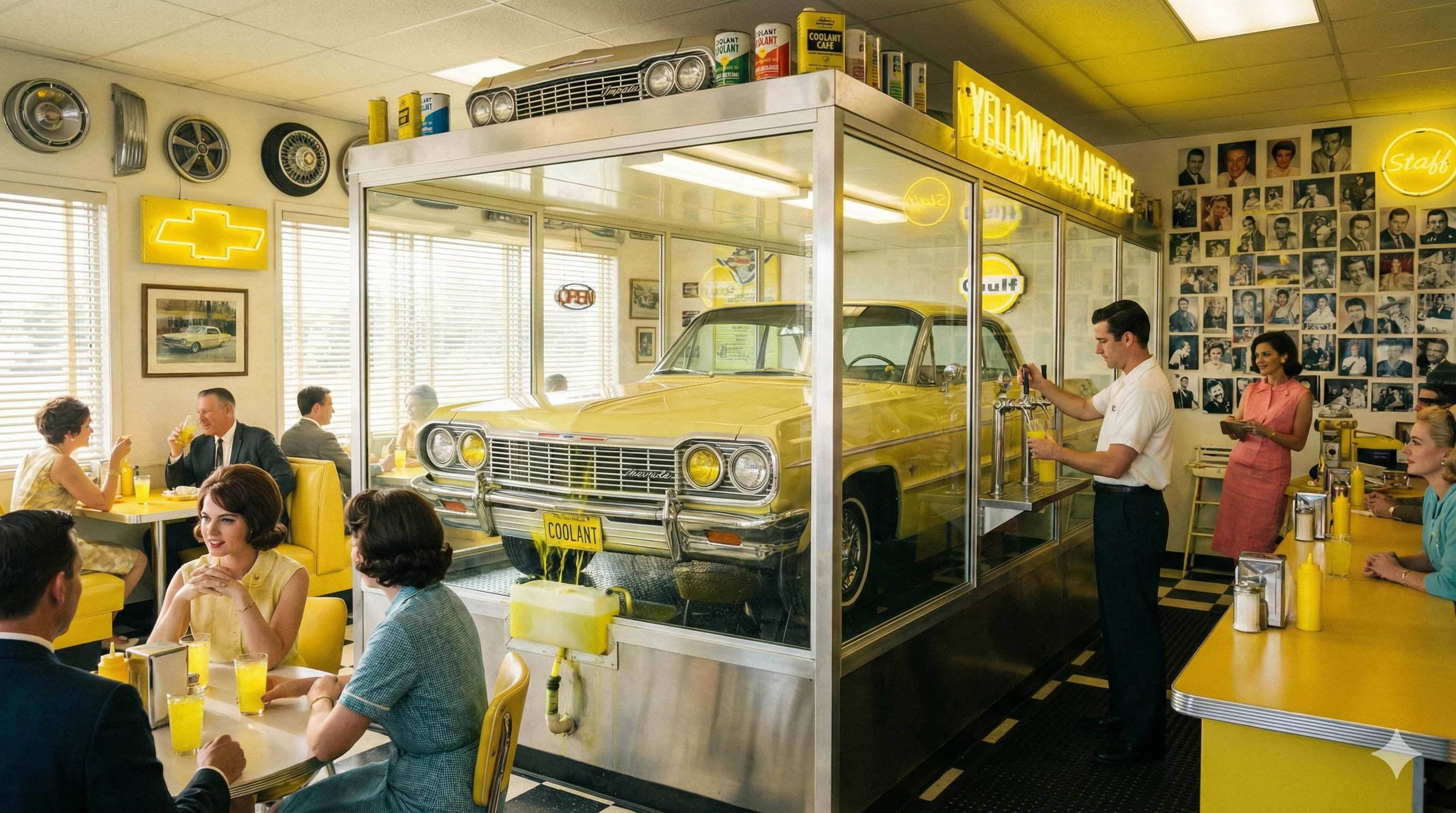 "Yellow Coolant Leaking Car Theme Cafe" picture 1 of 1