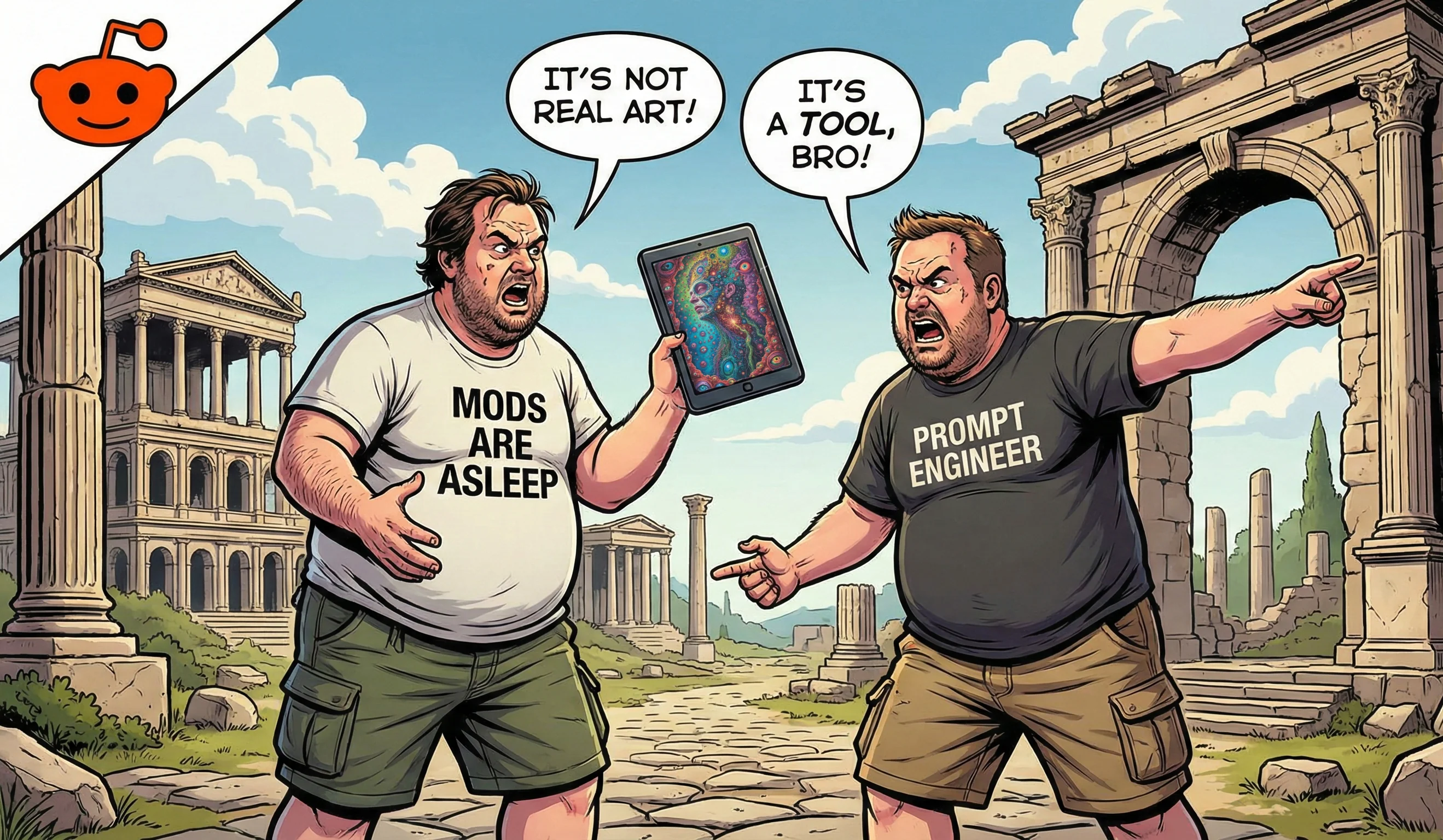 2 Redditors arguing in the Roman Forum. picture 1 of 1