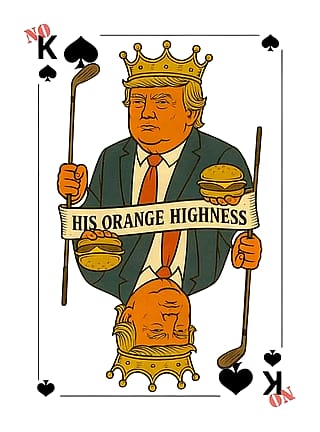 AI-generated royal gluttony: the King of Spades vs. an endless supply of burgers.'