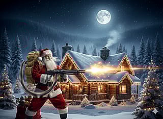 Can't get Santa from Scrooged just right. How can I get the minigun accurate in Gemini? I asked Gemini and used its prompt. ChatGPT does a better minigun but the Gemini scene is way better.'