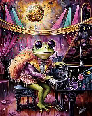 Elton Frog - made on starryai - I need puns!'