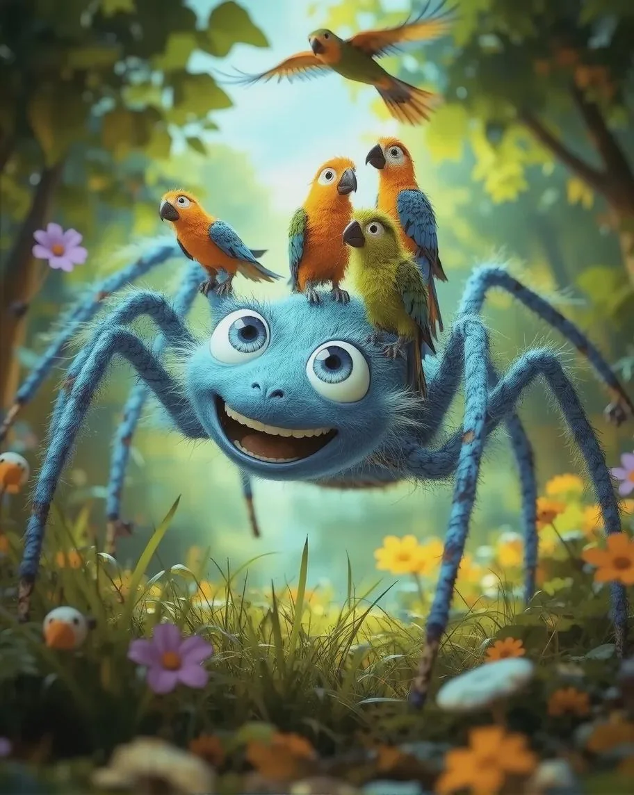 Giant spider and parrots - naturally (starryai) picture 1 of 1